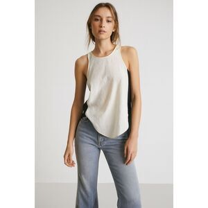 Aritzia Wilfred White Black Silk Split Back Tank Top Shirt  Women's Size XXS